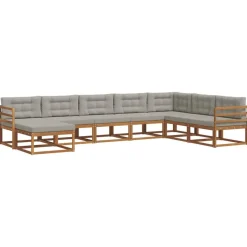 vidaXL Buiten bankenset met kussen 8 pcs Natuurlijk en Lichtgrijs