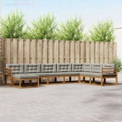 vidaXL Buiten bankenset met kussen 8 pcs Natuurlijk en Lichtgrijs