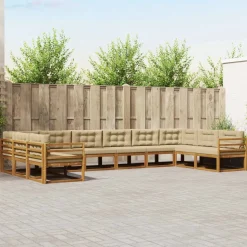 vidaXL Buiten bankenset met kussen 10 pcs Natuurlijk en Beige