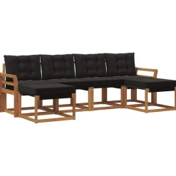 vidaXL Buiten bankenset met kussen 6 pcs Natuurlijk en Zwart