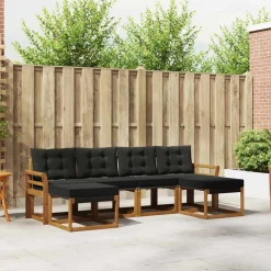 vidaXL Buiten bankenset met kussen 6 pcs Natuurlijk en Zwart