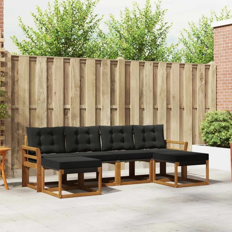 vidaXL Buiten bankenset met kussen 6 pcs Natuurlijk en Zwart