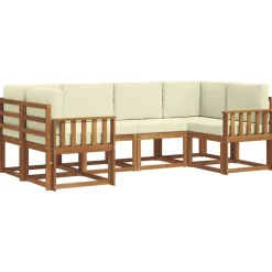 vidaXL Buiten bankenset met kussen 6 pcs Natuurlijk en Crème