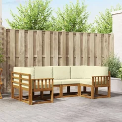 vidaXL Buiten bankenset met kussen 6 pcs Natuurlijk en Crème