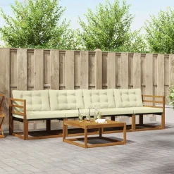 vidaXL Buiten bankenset met kussen 5 pcs Natuurlijk en Crème