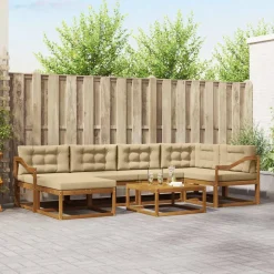 vidaXL Buiten bankenset met kussen 7 pcs Natuurlijk en Beige