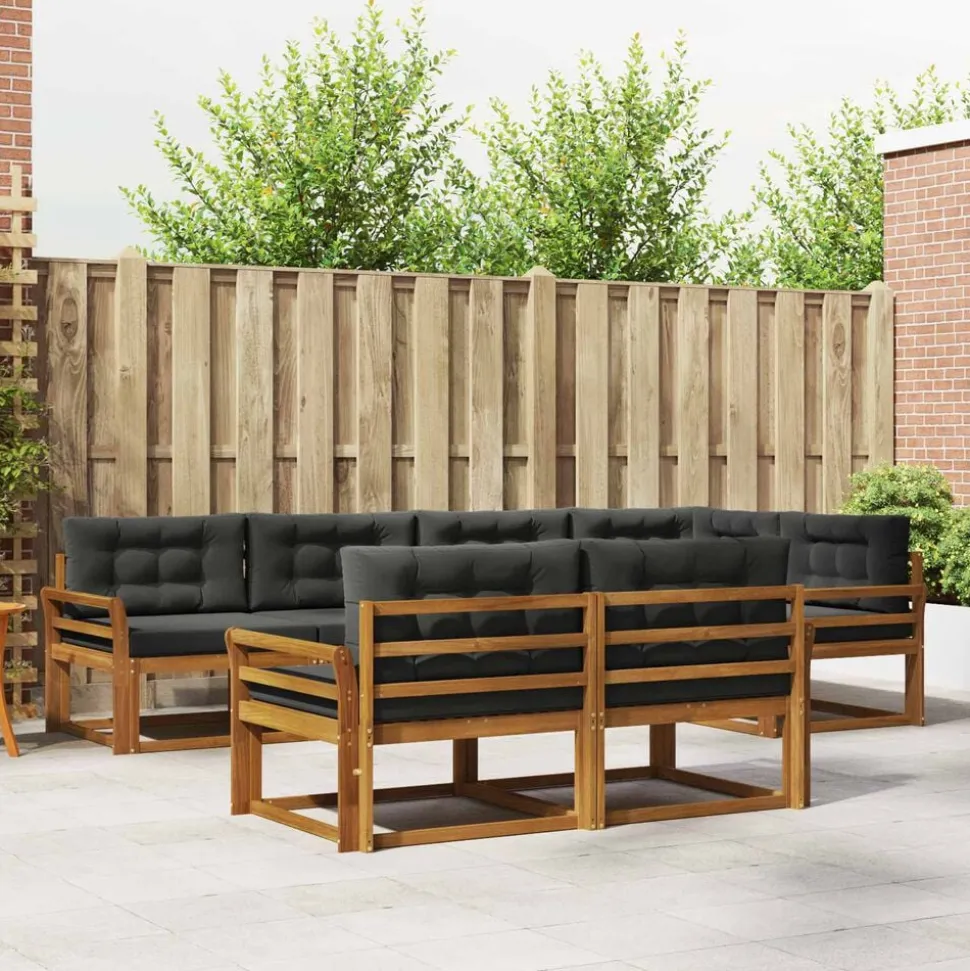 vidaXL Buiten bankenset met kussen 7 pcs Natuurlijk en Antraciet