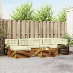 vidaXL Buiten bankenset met kussen 7 pcs Natuurlijk en Crème