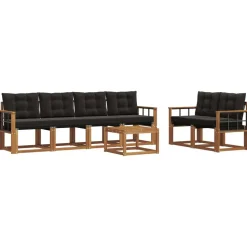 vidaXL Buiten bankenset met kussen 7 pcs Natuurlijk en Zwart