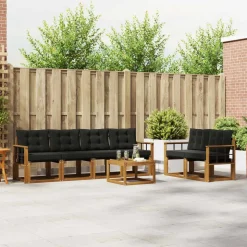 vidaXL Buiten bankenset met kussen 7 pcs Natuurlijk en Zwart