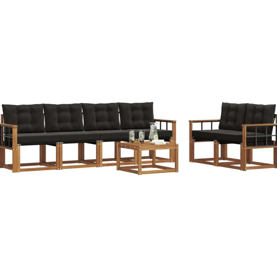vidaXL Buiten bankenset met kussen 7 pcs Natuurlijk en Zwart
