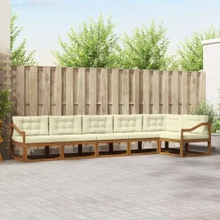 vidaXL Buiten bankenset met kussen 6 pcs Natuurlijk en Crème