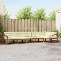 vidaXL Buiten bankenset met kussen 6 pcs Natuurlijk en Crème
