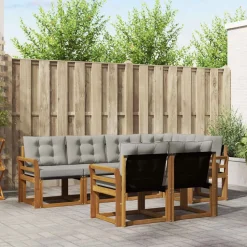 vidaXL Buiten bankenset met kussen 7 pcs Natuurlijk en Lichtgrijs