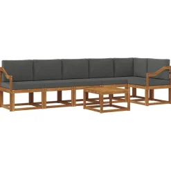 vidaXL Buiten bankenset met kussen 7 pcs Natuurlijk en Antraciet
