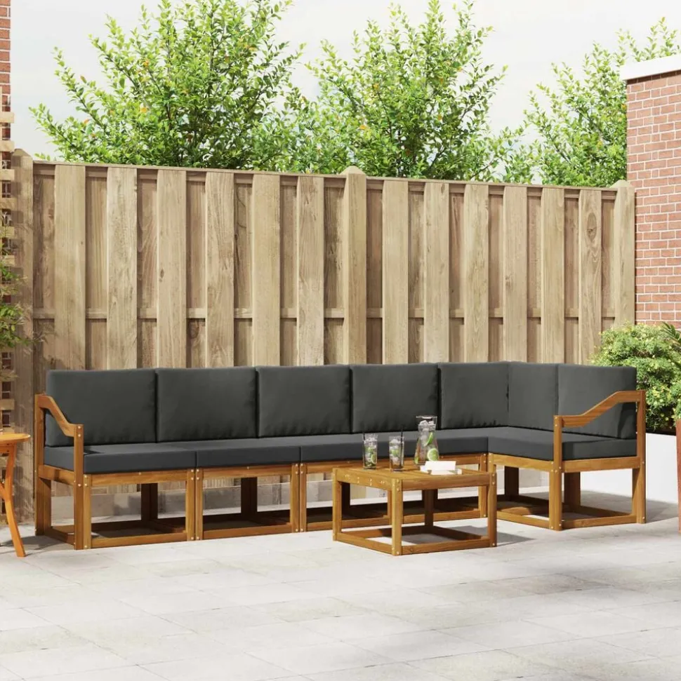 vidaXL Buiten bankenset met kussen 7 pcs Natuurlijk en Antraciet