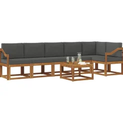vidaXL Buiten bankenset met kussen 7 pcs Natuurlijk en Antraciet