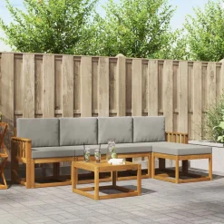 vidaXL Buiten bankenset met kussen 6 pcs Natuurlijk en Lichtgrijs