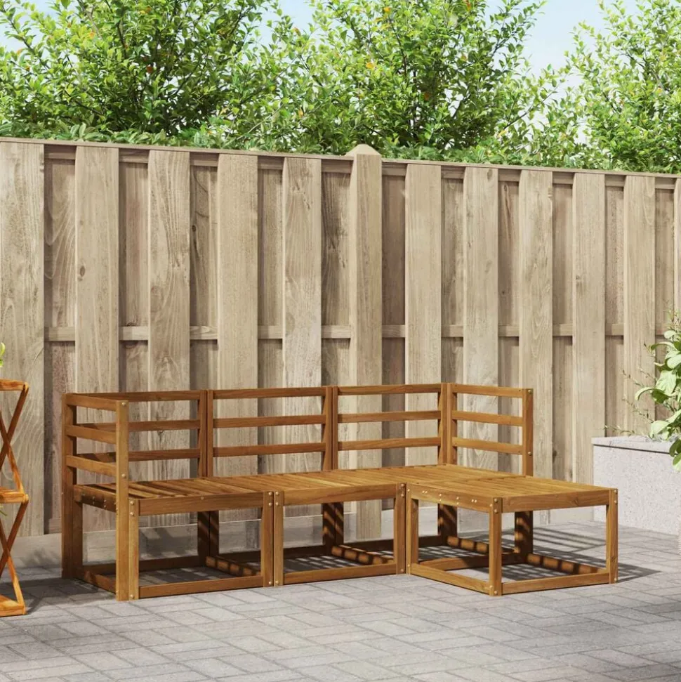 vidaXL Buiten bankenset met kussen 4 pcs Natuurlijk en Lichtgrijs