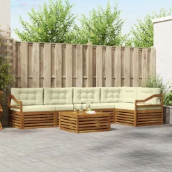 vidaXL Buiten bankenset met kussen 6 pcs Natuurlijk en Crème