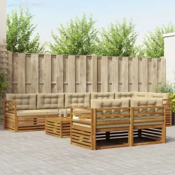 vidaXL Buiten bankenset met kussen 9 pcs Natuurlijk en Beige