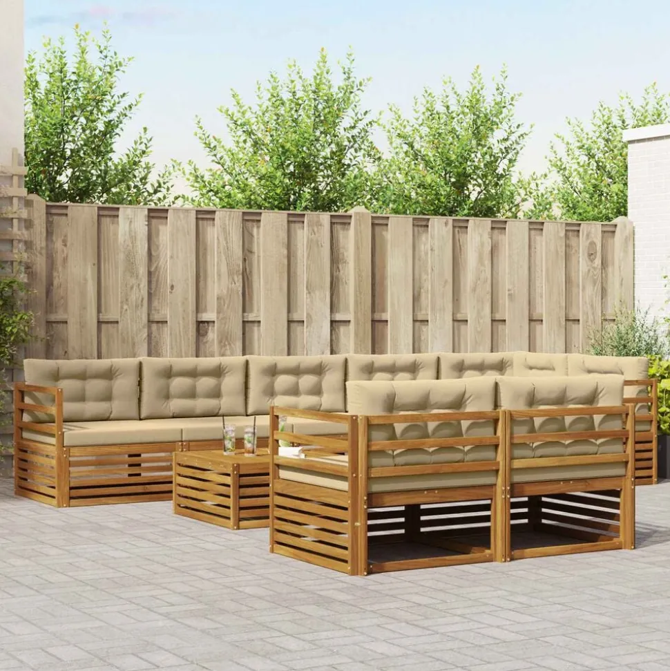 vidaXL Buiten bankenset met kussen 9 pcs Natuurlijk en Beige