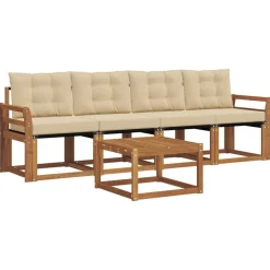 vidaXL Buiten bankenset met kussen 5 pcs Natuurlijk en Beige