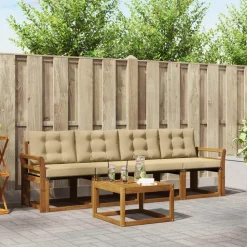 vidaXL Buiten bankenset met kussen 5 pcs Natuurlijk en Beige