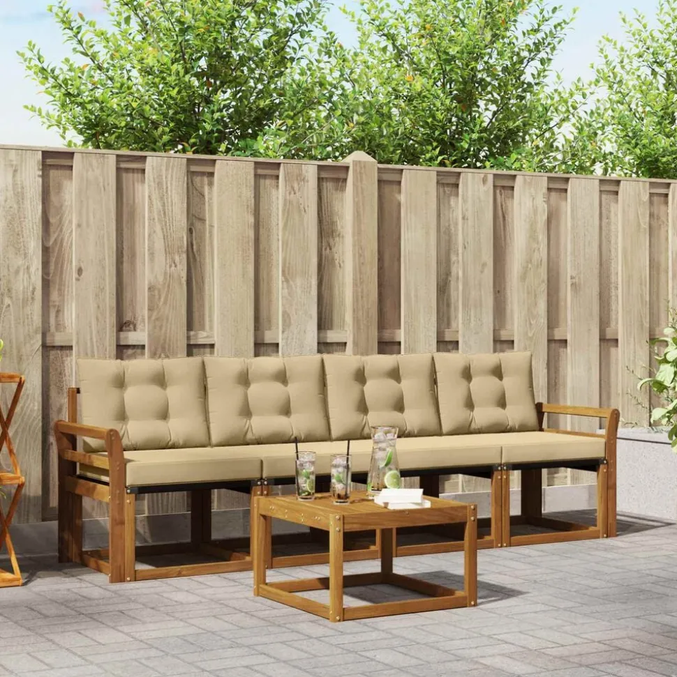 vidaXL Buiten bankenset met kussen 5 pcs Natuurlijk en Beige