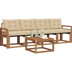 vidaXL Buiten bankenset met kussen 5 pcs Natuurlijk en Beige