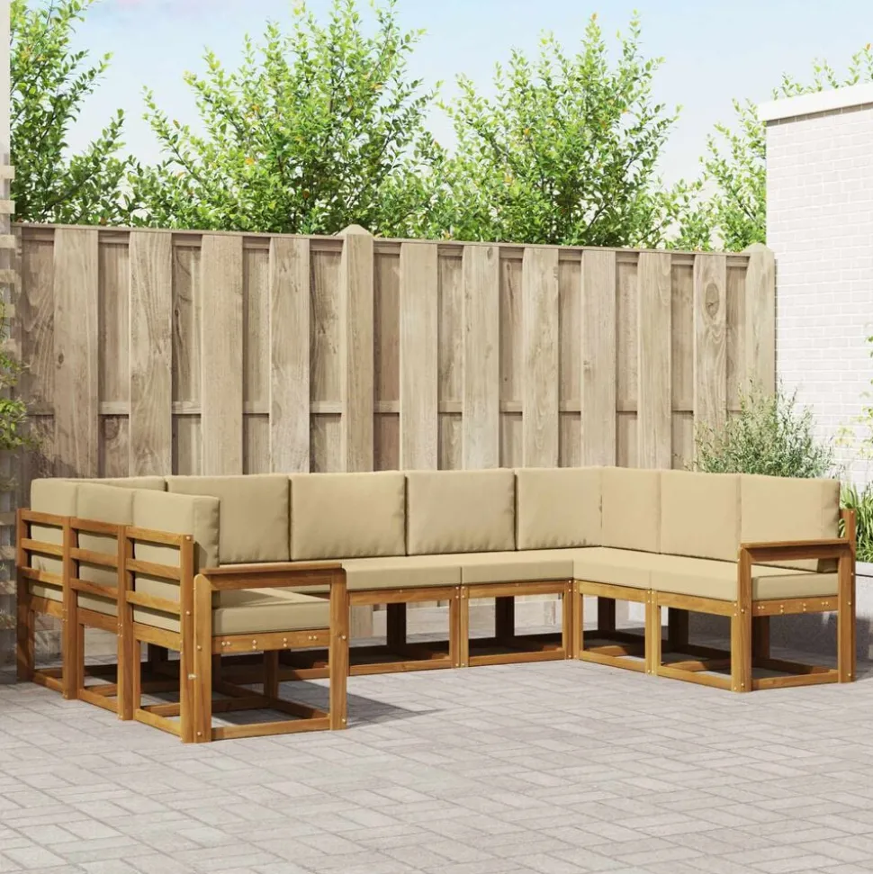 vidaXL Buiten bankenset met kussen 9 pcs Natuurlijk en Beige