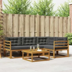 vidaXL Buiten bankenset met kussen 5 pcs Natuurlijk en Antraciet