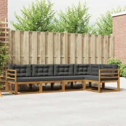 vidaXL Buiten bankenset met kussen 5 pcs Natuurlijk en Antraciet