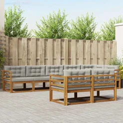 vidaXL Buiten bankenset met kussen 8 pcs Natuurlijk en Lichtgrijs