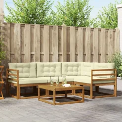 vidaXL Buiten bankenset met kussen 5 pcs Natuurlijk en Crème