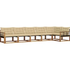 vidaXL Buiten bankenset met kussen 6 pcs Natuurlijk en Beige