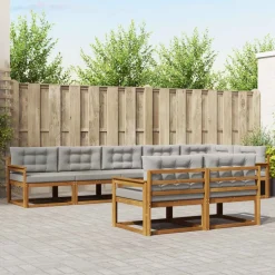 vidaXL Buiten bankenset met kussen 8 pcs Natuurlijk en Lichtgrijs