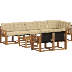 vidaXL Buiten bankenset met kussen 9 pcs Natuurlijk en Beige