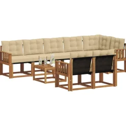 vidaXL Buiten bankenset met kussen 9 pcs Natuurlijk en Beige
