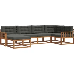 vidaXL Buiten bankenset met kussen 6 pcs Natuurlijk en Antraciet