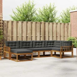vidaXL Buiten bankenset met kussen 6 pcs Natuurlijk en Antraciet