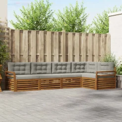 vidaXL Buiten bankenset met kussen 5 pcs Natuurlijk en Lichtgrijs