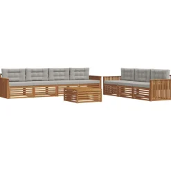 vidaXL Buiten bankenset met kussen 8 pcs Natuurlijk en Lichtgrijs