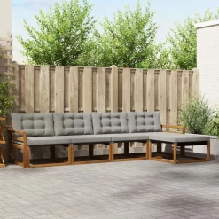 vidaXL Buiten bankenset met kussen 5 pcs Natuurlijk en Lichtgrijs