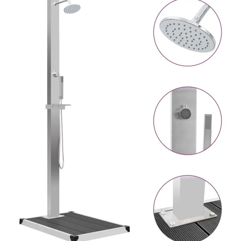 vidaXL Buitendouche met bak HKC roestvrij staal