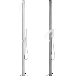 vidaXL Buitendouche met bruine basis 225 cm roestvrij staal