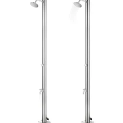 vidaXL Buitendouche met bruine basis 220 cm roestvrij staal