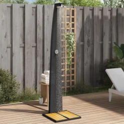 vidaXL Buitendouche 55x60x224 cm poly rattan en acaciahout zwart
