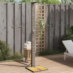 vidaXL Buitendouche 50x55x224 cm poly rattan en acaciahout grijs