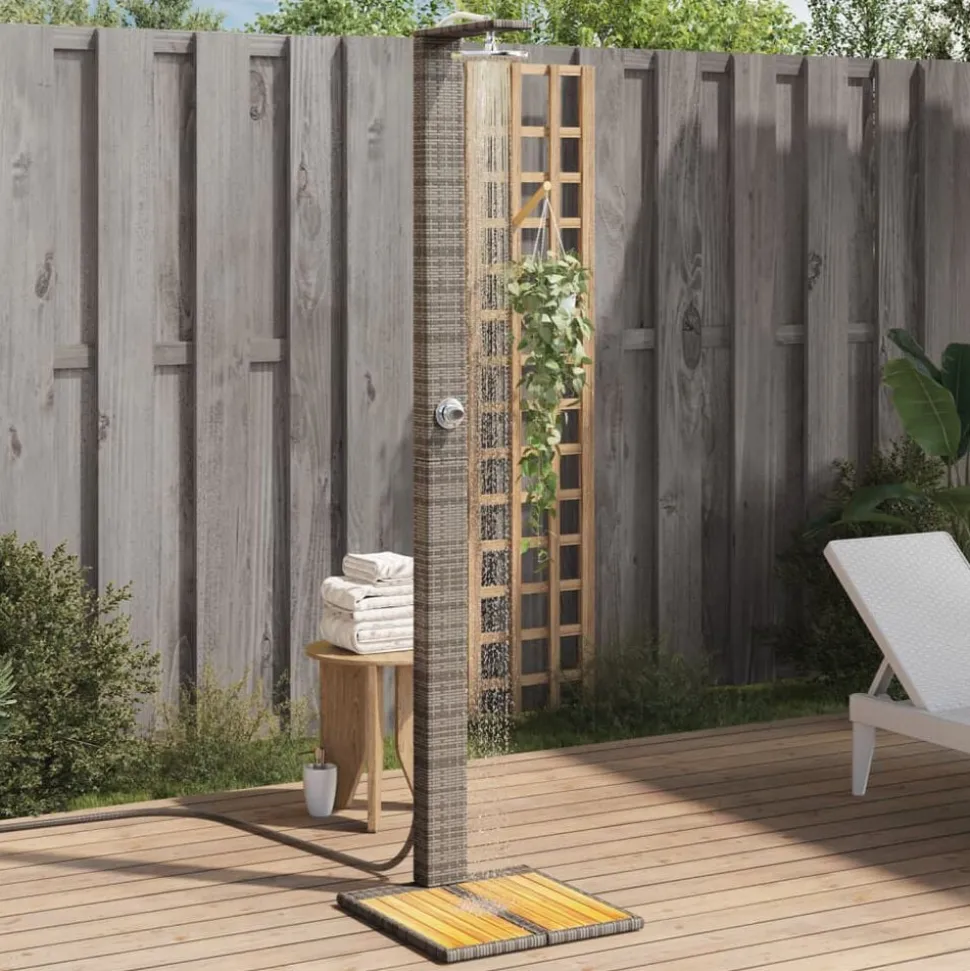 vidaXL Buitendouche 50x55x224 cm poly rattan en acaciahout grijs